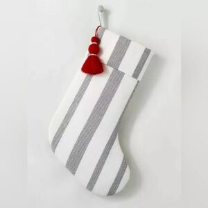 Hearth & Hand Striped Holiday Christmas Stocking with Linen Blend Tassels
